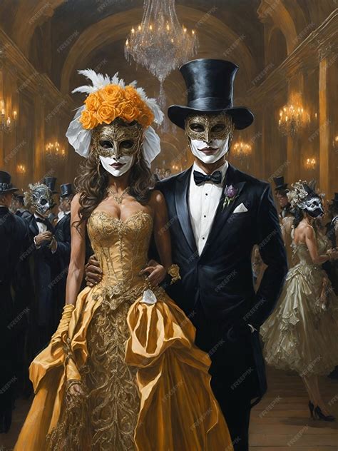 Premium AI Image | a man and woman in formal attire at a masquerade ball