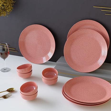 Buy The Earth Store Spiral Pink Set of 12 Piece Ceramic Dinner Set, 6 ...