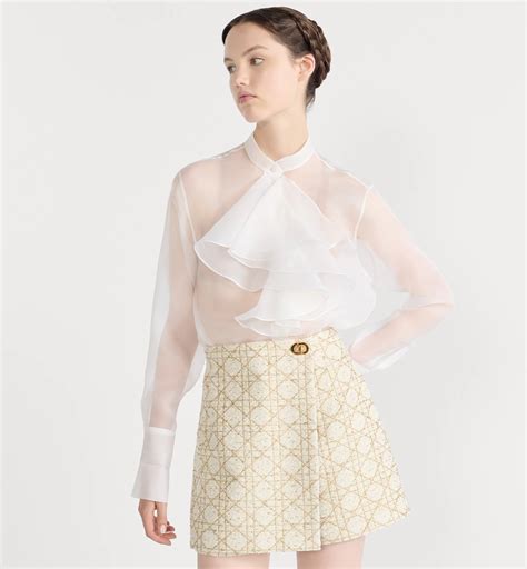 Blouse with Ruffled Neckline Ecru Silk Georgette | DIOR