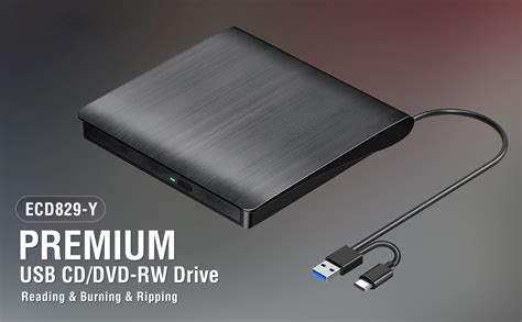 BEVA External CD/DVD Drive USB 3.0 & Type-C, CD DVD Burner Portable ...