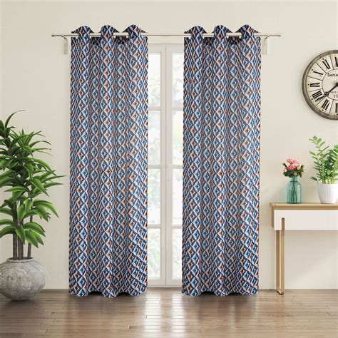 Buy Chanderi Pumice Set of 2 Printed Sheer Door Curtains from Home ...
