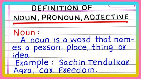 DEFINITION OF NOUN PRONOUN AND ADJECTIVE IN ENGLISH GRAMMAR | WITH ...