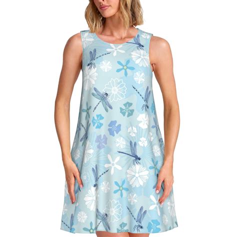 Spring Summer Dresses for Women 2025 - Dragonfly Flower Light Blue ...