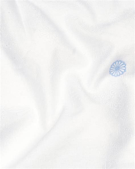 Bright White Floral Formal Textured Premium Cotton Jacquard Shirt For ...