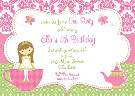 Princess Tea Party Birthday Invitations
