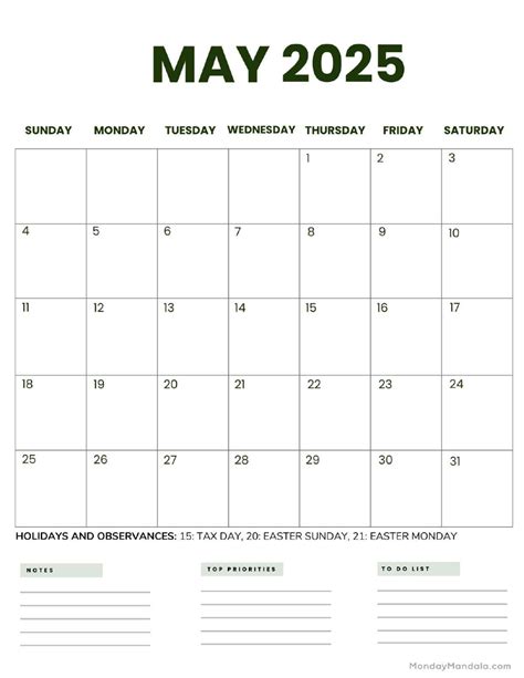 May 2025 Calendar Printable Portrait