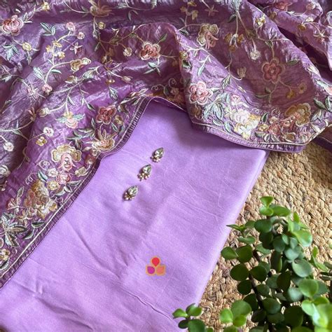 Lilac Green Silk Unstitched Suit with Parsi Organza Dupatta – anokherang