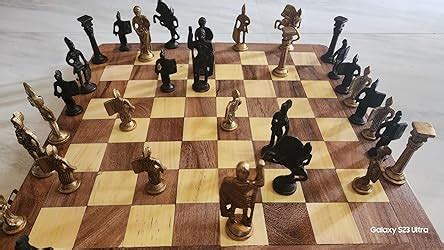 Buy SHORO Skywalk Hand Crafted Roman Brass Chess Set with Wooden Board ...