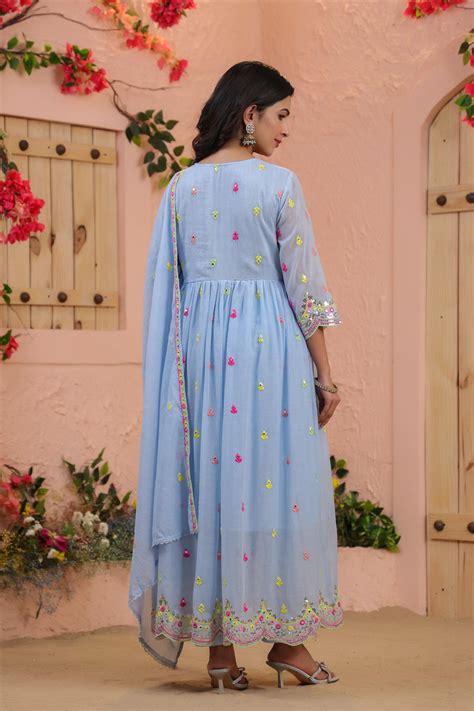 Shop Powder Blue Mulmul Multicoloured Mirror And Sequin Embroidered ...