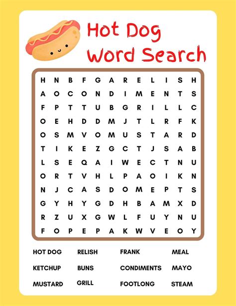 Hot Dog Word Search, Printable, Instant Download, PDF - Etsy