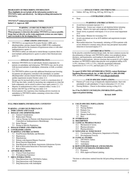 Amlodipine Besilate Telmisartan Prescribing Information | PDF | Blood ...