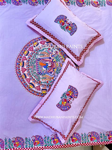 DOLI KA HAAR Hand-painted Bedsheet With Pillow Cover – MADHUBANI PAINTS ...