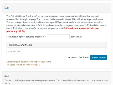 Solved (a1)The Colonial House Furniture Company manufactures | Chegg.com