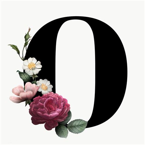 the letter o is decorated with flowers and leaves