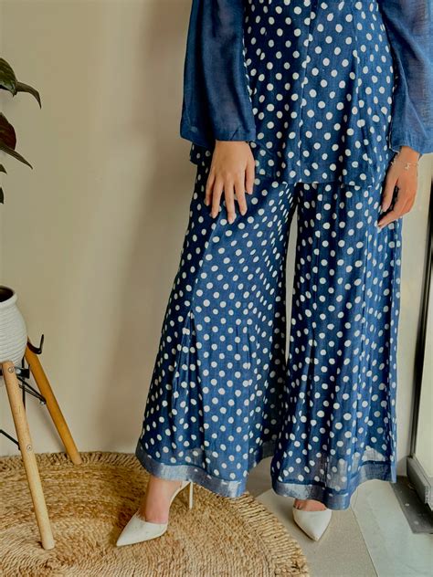 Indigo Tala - Pure Linen Bell Sleeve Top & Plazzo Set – Diva's Creation