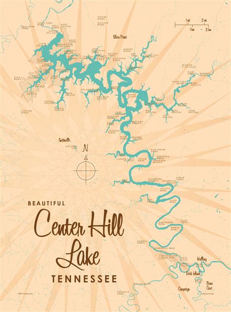 Center Hill Lake, TN Lake Map - Murals Your Way