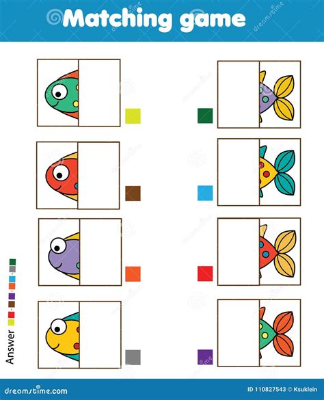 Matching Children Educational Game. Kids Activity. Match Fish Parts ...