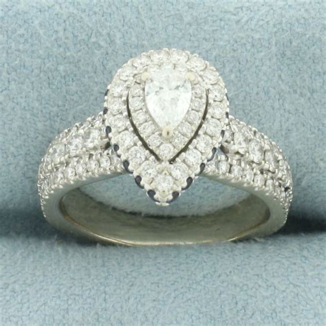 Vera Wang Love Collection Pear-Shaped Diamond and Sapphire Double Frame Engagement Ring in 14K ...