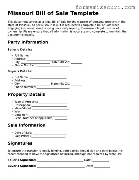 Valid Missouri Bill of Sale Forms ᐈ Blank PDF Template