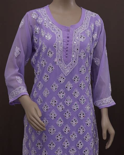 Violet Chikankari Kurti with Mirror Work - Ethnic Fashion
