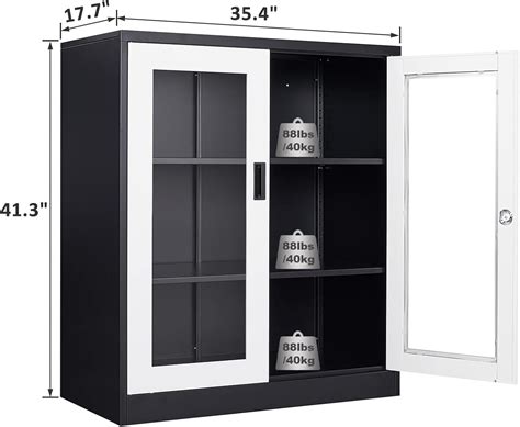 Buy Metal Storage Cabinet with Tempered Glass Doors Accent Cabinet ...