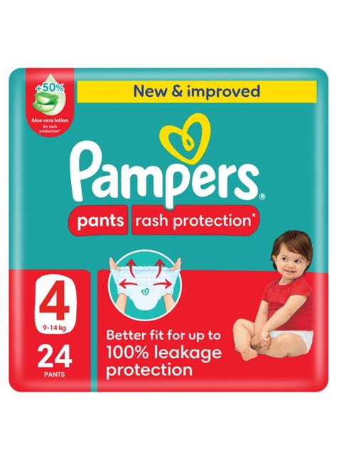 حفاضات بامبرز الواقية من الطفح الجلدي، مقاس 4، وزن 9-14 كجم، عبوة اقتصادية، 24 قطعة Pampers Rash Protection Pants Diapers, Size 4, 9-14kg, Value Pack, 24 Pieces