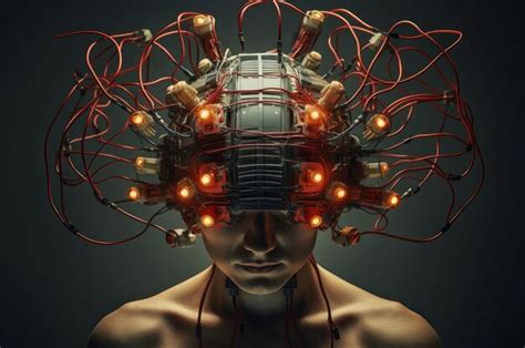 Intelligent male head with brain electrodes generate ai | Premium AI ...