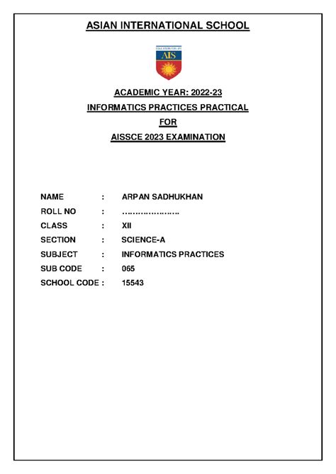 599231576 Informatics Practices Practical Class XII - ASIAN ...