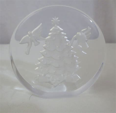 Vtg Danbury Mint Heavy Lead Crystal Christmas Paperweight 1982 Tree Doves | eBay