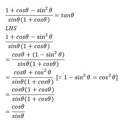 1+costheta-sin2theta/sintheta(1+costheta) . . . | Class 10