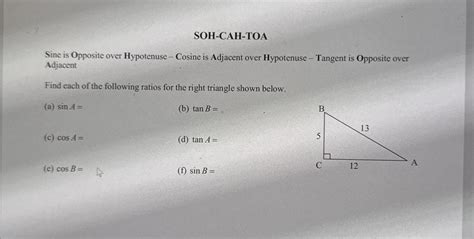 Solved SOH-CAH-TOASine is Opposite over Hypotenuse - ﻿Cosine | Chegg.com