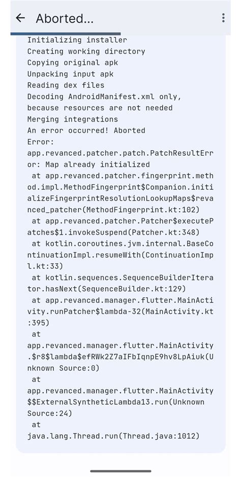 Patcher keeps aborting : r/revancedapp