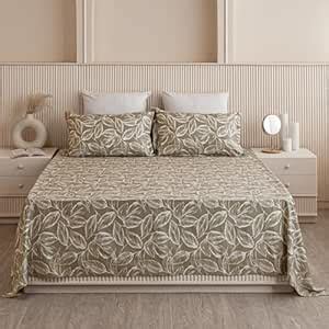 HOMEMONDE Cotton Bedsheet with 2 Pillow Covers Soft Breathable 84 x 90 ...