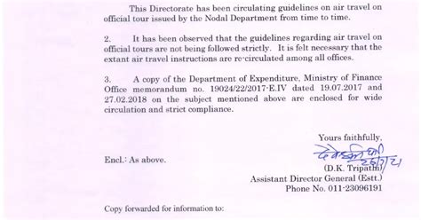 Strict compliance of guide lines on Air Travel on Official Tours ...