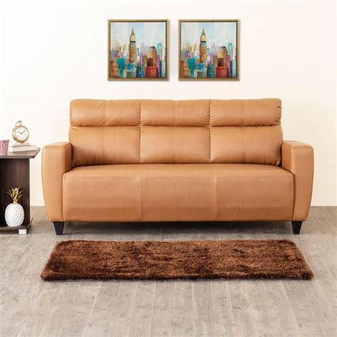 Buy Helios Emily Faux Leather 3-Seater Sofa - Beige from Helios by Home ...