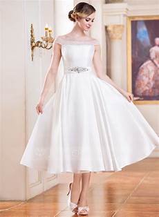 Wedding Gowns Tea Length by A Line Princess The Shoulder Tea Length Satin Wedding Wedding Gowns Tea Length