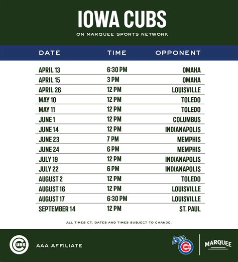 Iowa Cubs Minor League Baseball Schedule from Marquee Sports Network