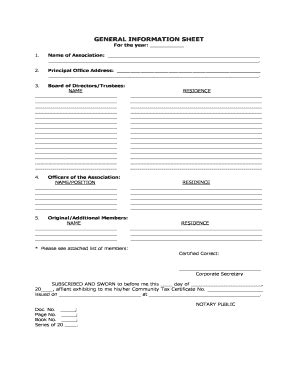 Image result for General Information Sheet Sample