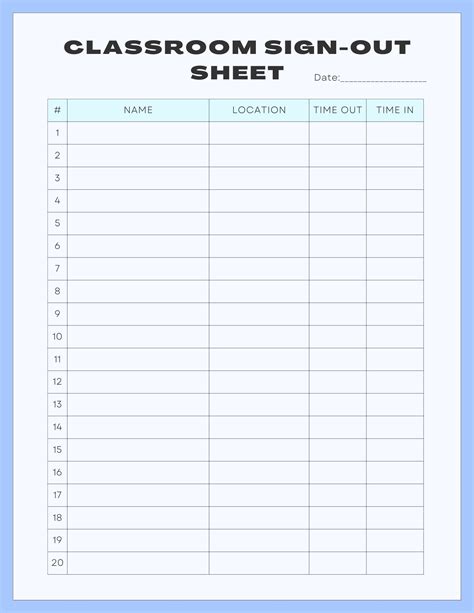 Classroom Sign Out Sheet Template