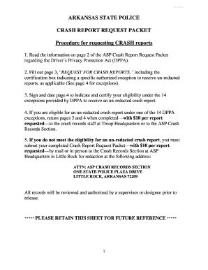 ARKANSAS STATE POLICE CRASH REPORT REQUEST PACKET Procedure - Fill and ...