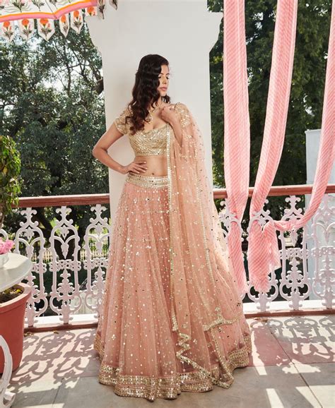 Peach Embellished Lehenga Set – abhinavmishra