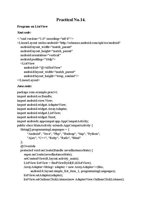 Practical 14: Android Activities and UI Components Programming - Studocu