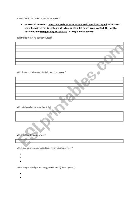 Sample Job Interview Questions Worksheet 的图像结果