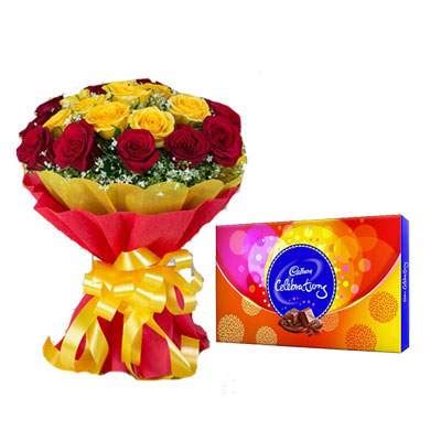 Send Red Yellow Bouquet with Celebration Online in Kerala Same Day Delivery