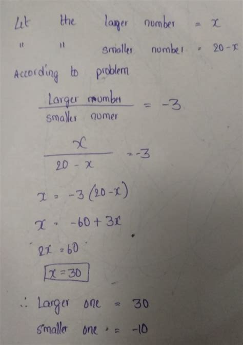 The sum of two integers is +20, Dividing the largest integer by the ...