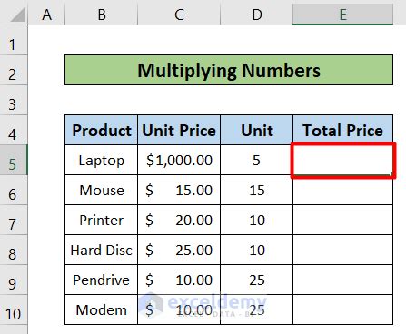 Image result for How to Create Formula in Excel to Multiply