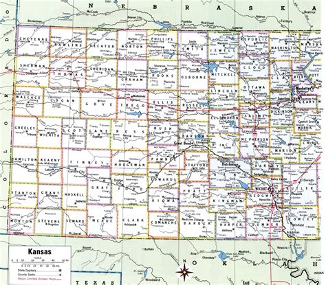Kansas counties map.Free printable map of Kansas counties and cities