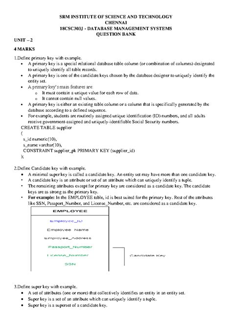 DBMS UNIT 2 Complete Question Bank With Answers - SRM INSTITUTE OF ...
