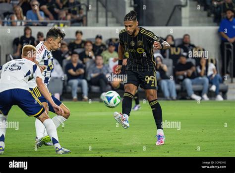 LAFC forward Denis Bouanga (99) sends a pass during a MLS match against ...
