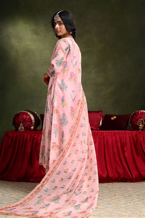 Floral Blush Pink Chanderi Suit Set | HER-420